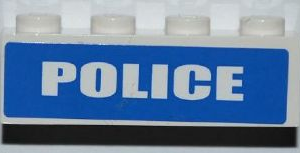 3010pb152 - Brick 1 x 4 with White 'POLICE' Short Font on Blue Background Pattern (Sticker) - Sets 7285 / 7288