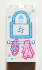 30145pb019 - Brick 2 x 2 x 3 with Shower Fixture, Scuba Mask and Towel Pattern