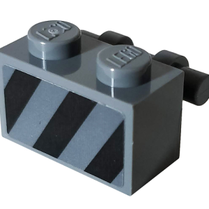 30236pb01 - Brick, Modified 1 x 2 with Bar Handle on Side with Black and Dark Bluish Gray Danger Stripes Pattern (Sticker) - Set 76100