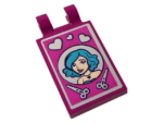 30350bpb118 - Tile, Modified 2 x 3 with 2 Clips with Hearts, Scissors and Girl with Medium Azure Hair Pattern (Sticker) - Set 41391