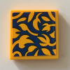 3068bpb1319 - Tile 2 x 2 with Groove with Bright Light Orange Flowers on Dark Blue Background Pattern (Sticker) - Set 21319