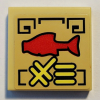 3068bpb1320 - Tile 2 x 2 with Groove with Red Fish and Gold Ninjago Logogram '96' on Tan Background Pattern (Sticker) - Set 70607
