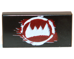 3069bpb0254 - Tile 1 x 2 with Groove with White Fangs and Dark Red Pattern