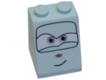 3678bpb034 - Slope 65 2 x 2 x 2 with Bottom Tube with Gray Eyes and Crooked Smile Pattern
