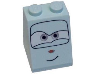 3678bpb034 - Slope 65 2 x 2 x 2 with Bottom Tube with Gray Eyes and Crooked Smile Pattern
