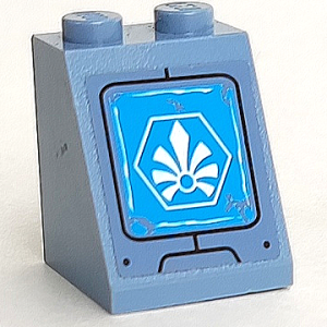 3678bpb083L - Slope 65 2 x 2 x 2 with Bottom Tube with White Chima Logo in Hexagon Pattern Model Left Side (Sticker) - Set 70131