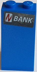 3684cpb023 - Slope 75 2 x 2 x 3 - Solid Studs with Slanted Red Letter N in White Rounded Rectangle and White 'BANK' Pattern (Sticker) - Set 76082