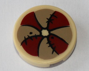 4150pb123 - Tile, Round 2 x 2 with Dark Tan and Dark Red Pillow with Stitches Pattern (Sticker) - Set 79010