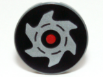 4150pb147 - Tile, Round 2 x 2 with Red Circle and Silver Saw Blade on Black Background Pattern
