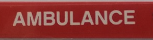 6636pb213 - Tile 1 x 6 with White 'AMBULANCE' and Two Blue EMT Star of Life Logos on Red Background Pattern (Sticker) - Set 60179