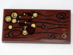 87079pb0102 - Tile 2 x 4 with Wood Grain, 4 Screws, Gold Coins and Jewel Pattern (Sticker) - Set 79010