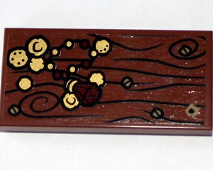 87079pb0102 - Tile 2 x 4 with Wood Grain, 4 Screws, Gold Coins and Jewel Pattern (Sticker) - Set 79010