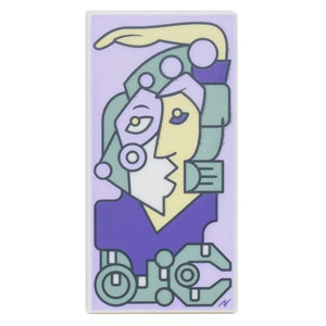 87079pb1077 - Tile 2 x 4 with Modern Art Cubist Painting with Lavender, Sand Green, and Dark Purple Picasso Style Portrait Pattern