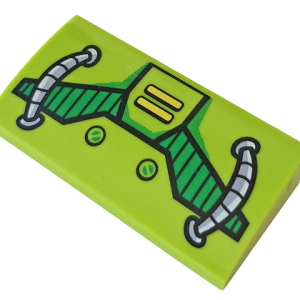 88930pb069 - Slope, Curved 2 x 4 x 2/3 with Bottom Tubes with Green Grille and Gray Hoses Pattern