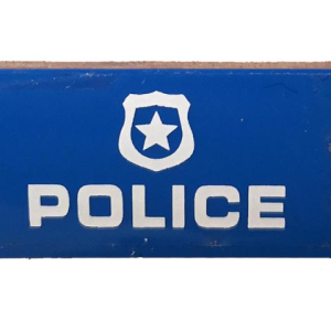 88930pb128 - Slope, Curved 2 x 4 x 2/3 with Bottom Tubes with White 'POLICE' and Badge Pattern (Sticker) - Set 60172