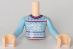 FTGpb149c01 - Torso Mini Doll Girl Bright Light Blue Fair Isle Sweater, Snowflakes Pattern, Light Nougat Arms with Hands with Bright Light Blue Sleeves