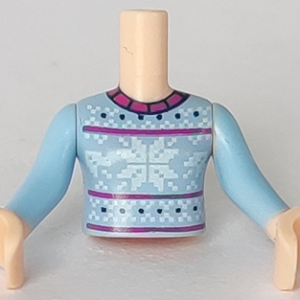FTGpb149c01 - Torso Mini Doll Girl Bright Light Blue Fair Isle Sweater, Snowflakes Pattern, Light Nougat Arms with Hands with Bright Light Blue Sleeves