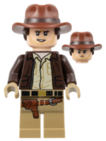 iaj049 - Indiana Jones - Dark Brown Jacket, Reddish Brown Dual Molded Hat with Hair, Dark Tan Hands