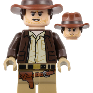iaj049 - Indiana Jones - Dark Brown Jacket, Reddish Brown Dual Molded Hat with Hair, Dark Tan Hands