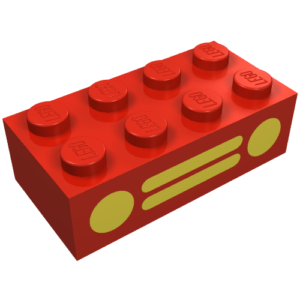 3001p11 - Brick 2 x 4 with Yellow Car Grille and Headlights, 2 Circles and 2 Horizontal Lines Pattern