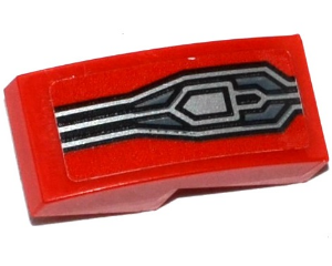 11477pb033 - Slope, Curved 2 x 1 x 2/3 with Silver Lines and Pentagon on Red Background Pattern (Sticker) - Set 70314
