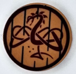 14769pb640 - Tile, Round 2 x 2 with Bottom Stud Holder with Dark Brown Border and Bars and Dark Red Dragon Pattern