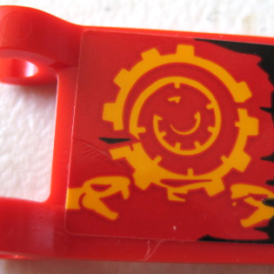 2335pb248L - Flag 2 x 2 Square with Bright Light Orange Spiral Cog, Snake Heads and Black Tattered Edge Pattern Model Left Side (Sticker) - Set 70624
