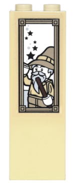 2454pb097 - Brick 1 x 2 x 5 with Stars and Wizard in Frame Pattern (Sticker) - Set 4867