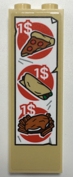 2454pb178 - Brick 1 x 2 x 5 with Menu with '1$' for Pizza, Burrito, Burger and Fries Pattern (Sticker) - Set 76108