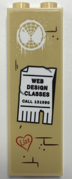 2454pb180 - Brick 1 x 2 x 5 with White Spider-Man Mask Graffiti, 'WEB DESIGN CLASSES CALL 131090' Advertisement, Red 'Lizz' in Heart Pattern (Sticker) - Set 76108