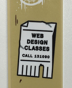 2454pb180 - Brick 1 x 2 x 5 with White Spider-Man Mask Graffiti, 'WEB DESIGN CLASSES CALL 131090' Advertisement, Red 'Lizz' in Heart Pattern (Sticker) - Set 76108