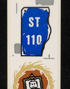 2454pb182 - Brick 1 x 2 x 5 with Light Bluish Gray Bricks, 'ST 110' Sign and Hanging Minifigure Portrait Pattern (Sticker) - Set 76108