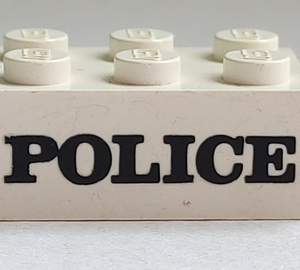 3002oldpb06 - Brick 2 x 3 with Black 'POLICE' Serif Bold Pattern (Embossed)
