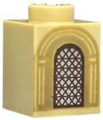3005pb063 - Brick 1 x 1 with Silver Arched Window with Dark Brown Lattice and Dark Tan Arches Pattern