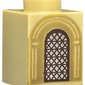 3005pb063 - Brick 1 x 1 with Silver Arched Window with Dark Brown Lattice and Dark Tan Arches Pattern