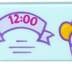3069pb0428 - Tile 1 x 2 with Bright Light Orange, Lavender, and Magenta Balloons, '12:00' on Ribbon Pattern