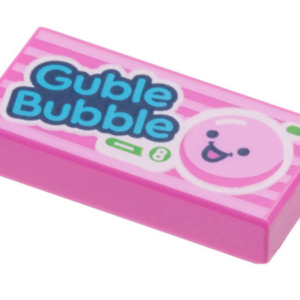 3069pb1063 - Tile 1 x 2 with Medium Azure 'Guble Bubble', White Number 8 in Green Circle, and Bright Pink Bubble with Face Pattern