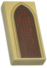 3069pb1191 - Tile 1 x 2 with Reddish Brown Door with Dark Brown Edges and Rectangles and Dark Tan Arch Pattern