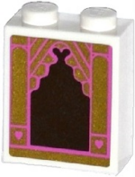 3245cpb033 - Brick 1 x 2 x 2 with Inside Stud Holder with Mirror with Dark Pink and Gold Frame and 2 Hearts Pattern (Sticker) - Set 41060