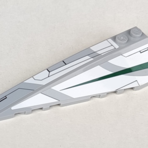 50955pb012 - Wedge 10 x 3 Left with Jedi Starfighter White Hull Panels and Dark Green Tapered Stripe Pattern (Stickers) - Set 7868