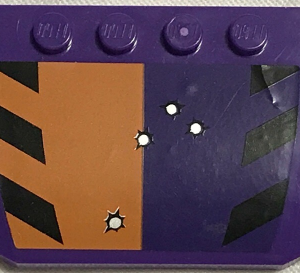 52031pb116 - Wedge 4 x 6 x 2/3 Triple Curved with Bullet Holes and Black Stripes on Orange and Dark Purple Background Pattern (Sticker) - Set 6864