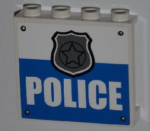 60581pb011 - Panel 1 x 4 x 3 with Side Supports - Hollow Studs with 4 Rivets, Silver Police Badge and 'POLICE' Pattern (Sticker) - Set 4440
