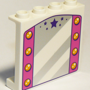 60581pb157 - Panel 1 x 4 x 3 with Side Supports - Hollow Studs with Mirror, Dark Pink Sides with Lamps and Dark Purple Stars Pattern