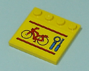 6179pb017 - Tile, Modified 4 x 4 with Studs on Edge with Red Bicycle and Lines, Blue Wrench and Screwdriver Pattern (Sticker) - Set 7641