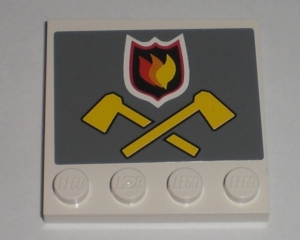 6179pb032 - Tile, Modified 4 x 4 with Studs on Edge with Fire Logo Badge and Crossed Yellow Axes on Dark Bluish Gray Background Pattern (Sticker) - Set 7208