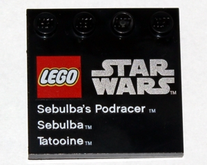 6179pb040 - Tile, Modified 4 x 4 with Studs on Edge with LEGO Star Wars Logo, 'Sebulba's Podracer', 'Sebulba', and 'Tatooine' Pattern