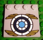 6179pb054 - Tile, Modified 4 x 4 with Studs on Edge with Blue and White Target with Gold Wings Pattern