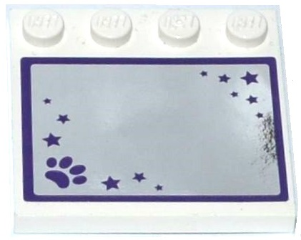 6179pb107 - Tile, Modified 4 x 4 with Studs on Edge with Mirror with Dark Purple Paw Print and Stars on Mirrored Background Pattern (Sticker) - Set 41114