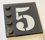 6179pb149R - Tile, Modified 4 x 4 with Studs on Edge with White Number 5 Pattern Model Right Side (Sticker) - Set 60125