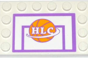 6180pb074 - Tile, Modified 4 x 6 with Studs on Edges with Basketball Backboard with Ball and 'HLC' Pattern (Sticker) - Set 41005